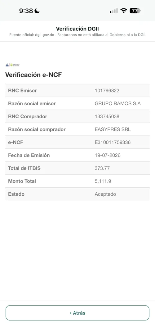 Verificación de un e-CF contra la DGII dentro de la app